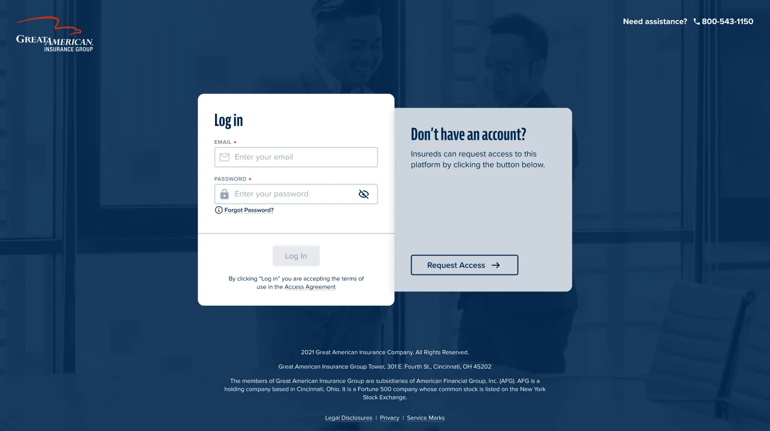 Great American Insurance Group portal login and account registration entry points